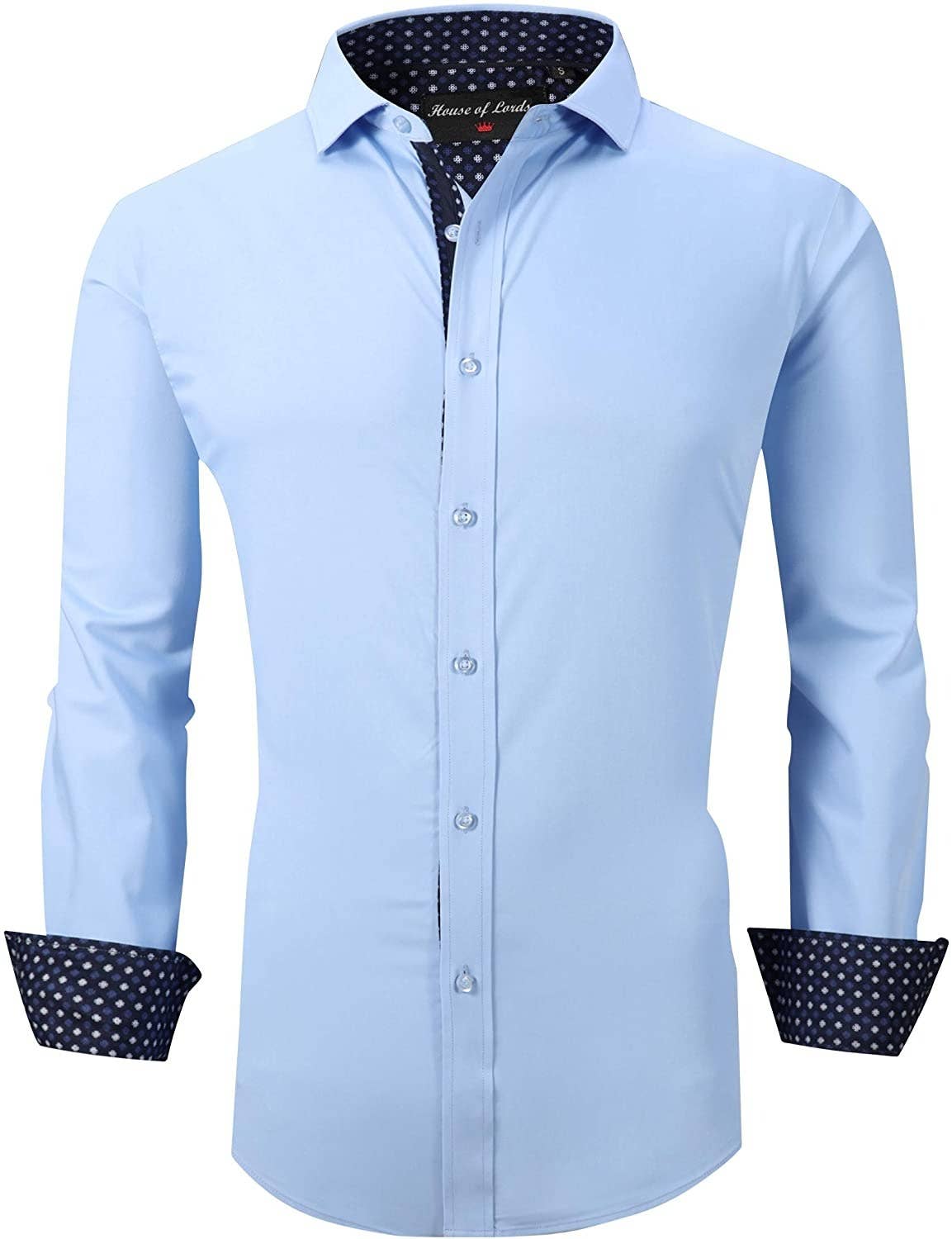 Calvetti Mens Dress Shirts Wrinkle Free Regular Long Sleeve Shirts-LIGHT BLUE Pack F(1M-2L-2XL-1XXL)