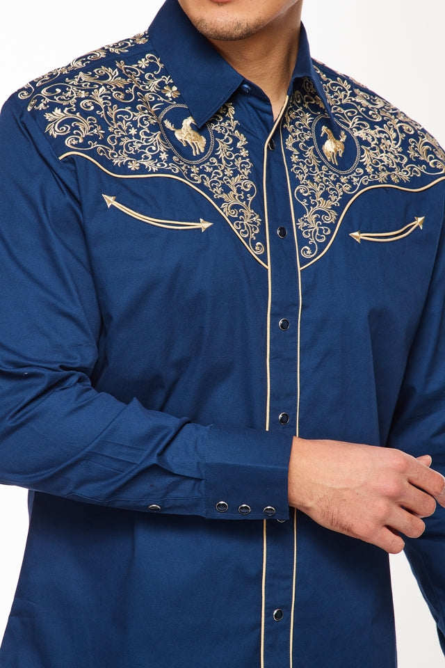 Men's Western Cowboy Embroidery Shirt - PS500L-561