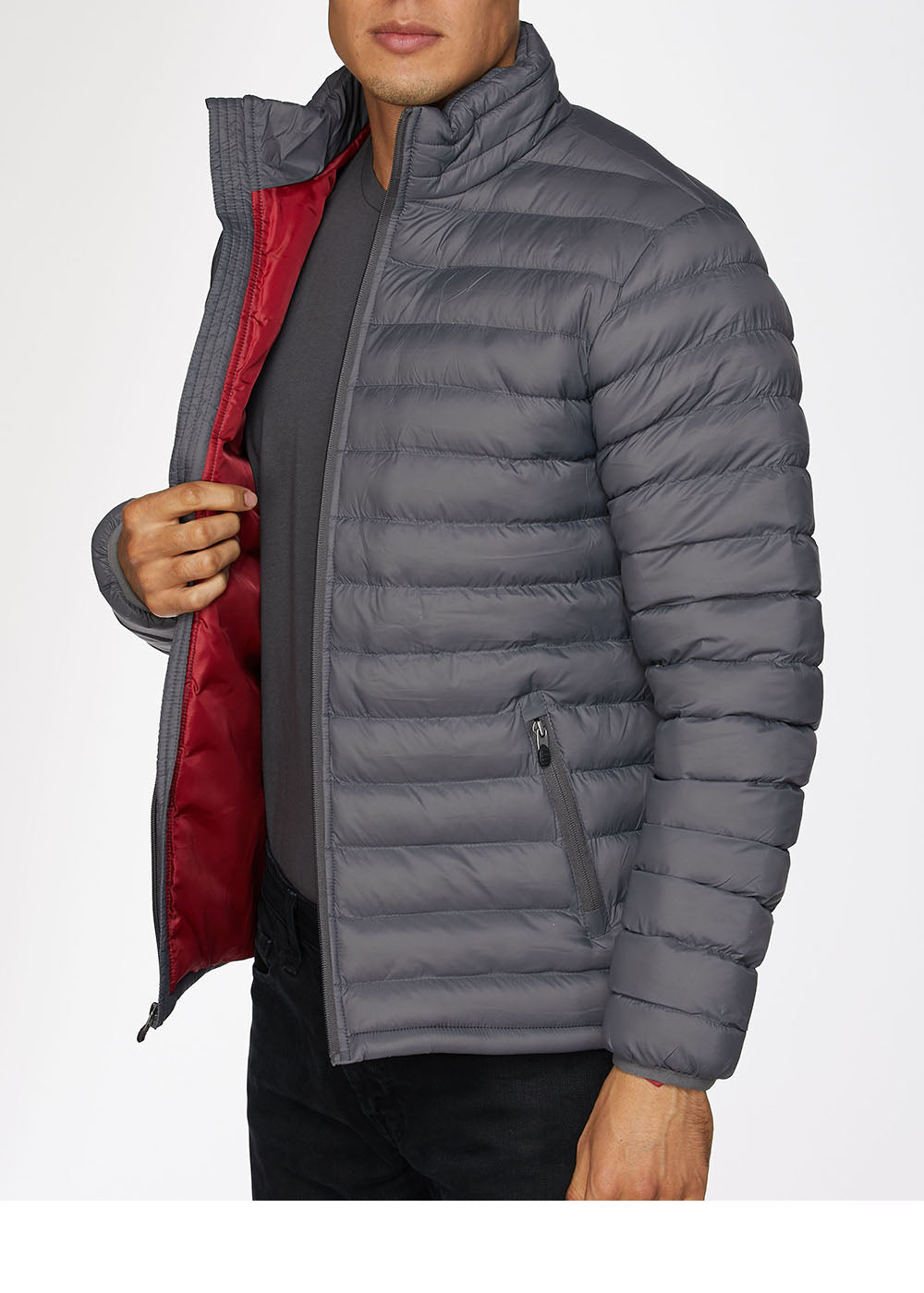 Men's Nylon Quilted Puffer Jacket -NJ640-Charcoal