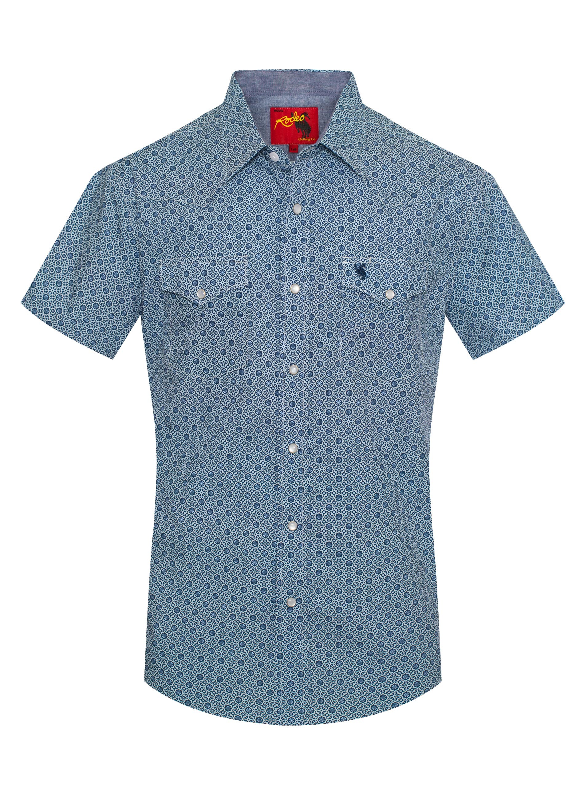 Men's Short Sleeve Pearl Snap Print Shirt-PS100S-1095