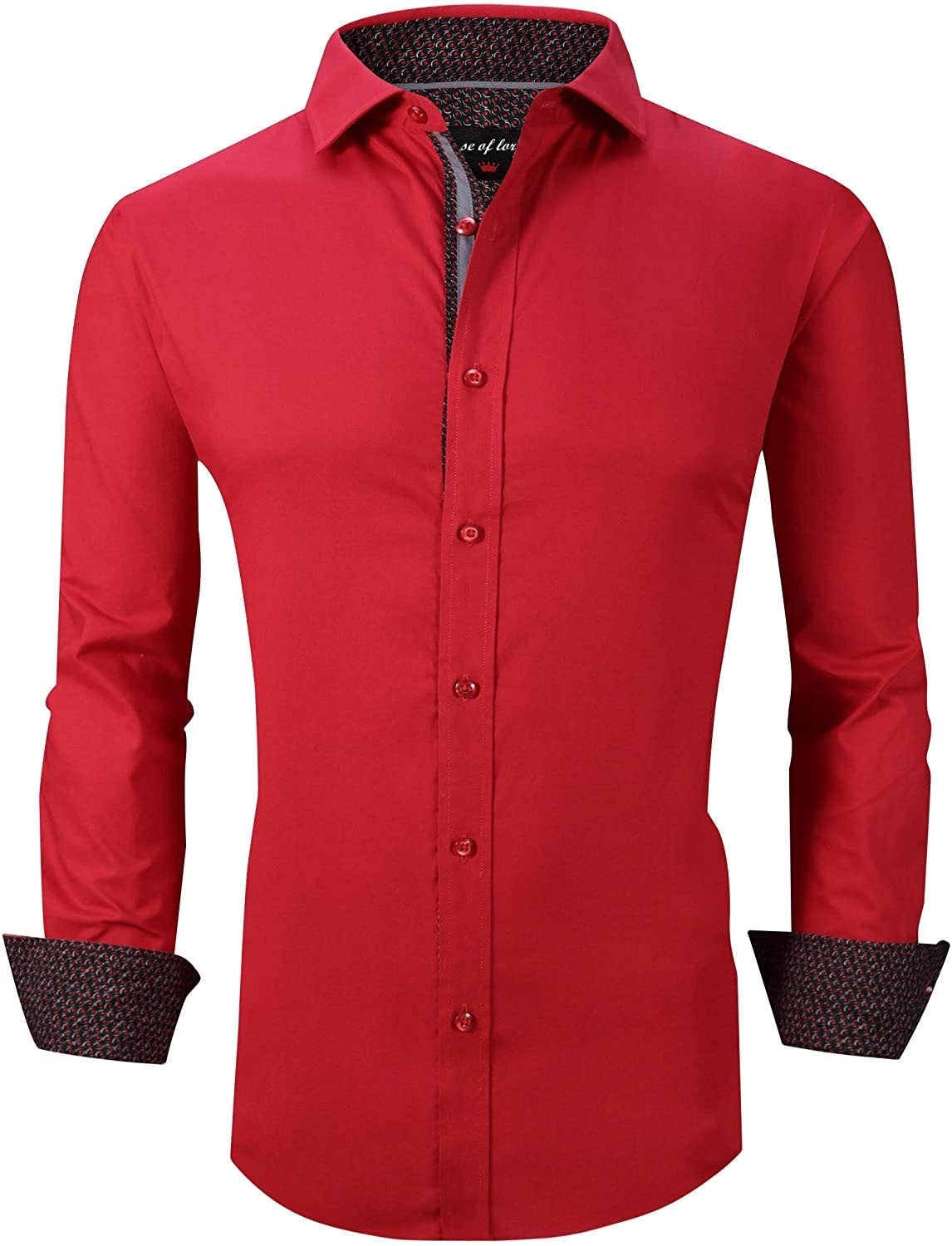 Calvetti Mens Dress Shirts Wrinkle Free Regular Long Sleeve Shirts-RED Pack B(1S-2M-2L-1XL)