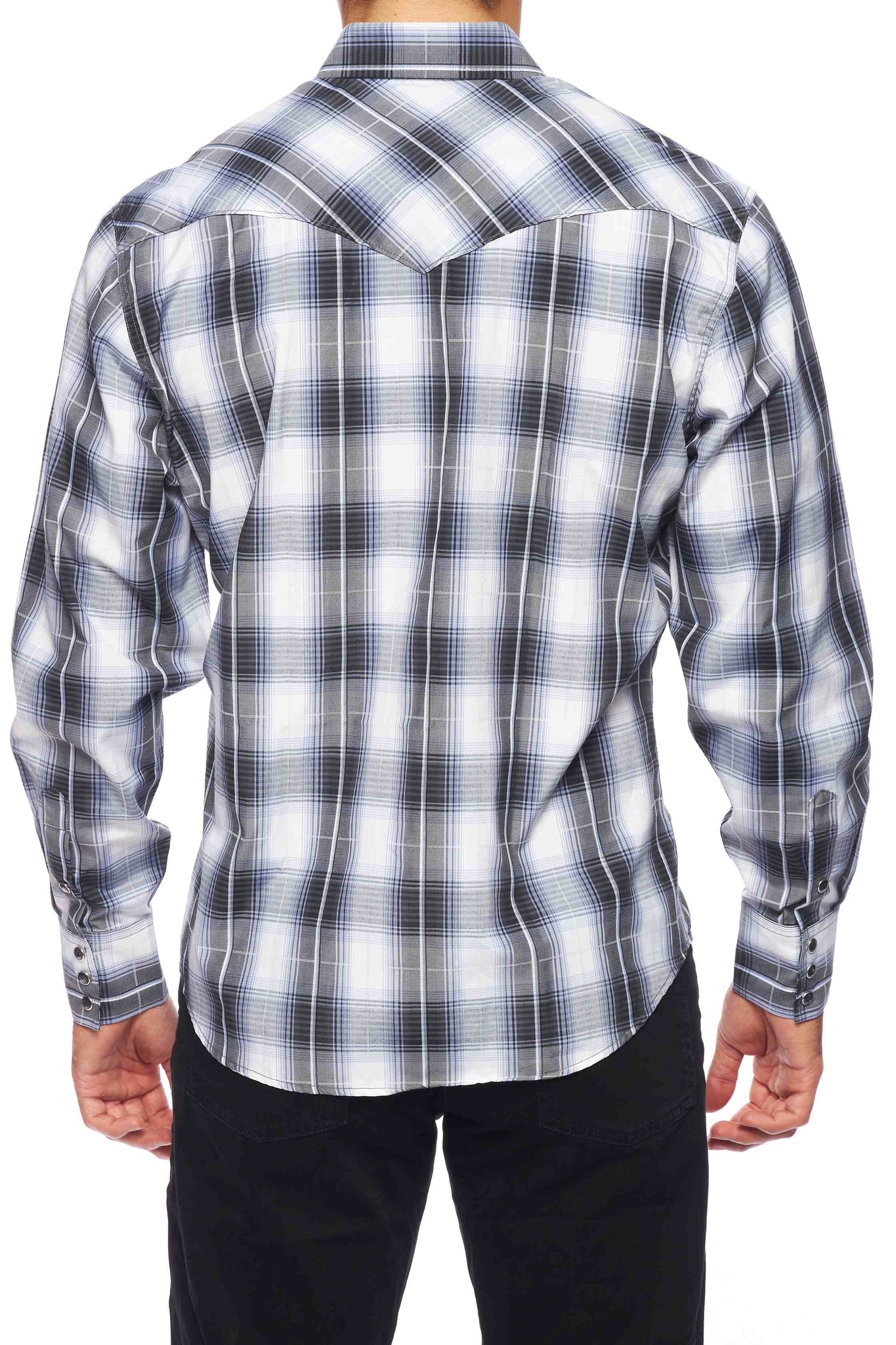 Men's Western Long Sleeve Pearl Snap Plaid Shirt -PS400-486
