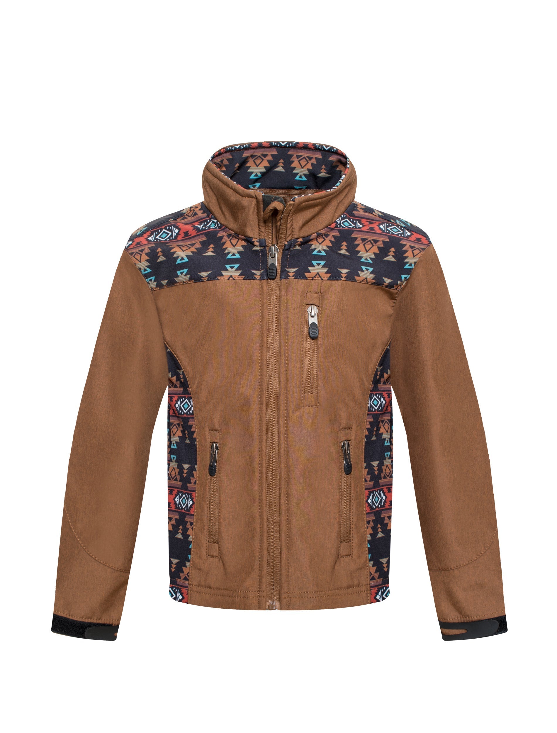 Boys Soft Shell Aztec Print Jacket - BNJ650-EMB-COGNAC/RUST