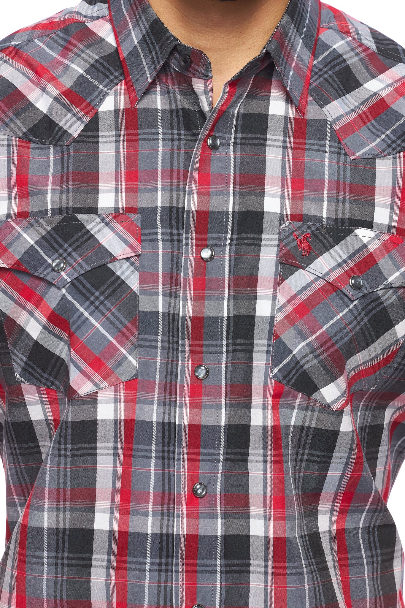 Men's Western Short Sleeve Pearl Snaps Plaid Shirt-PS400S-402