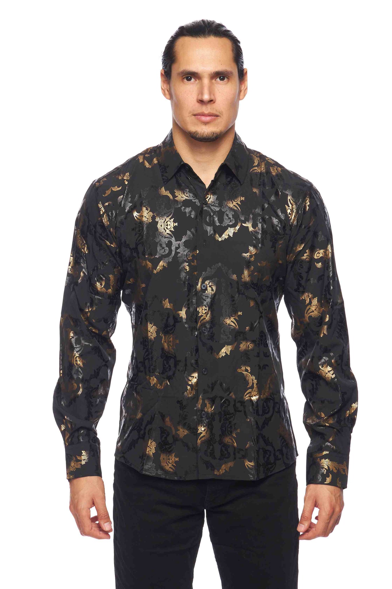Mens Luxury Brand Printed Silk Like Shirts-HLS2002L-518