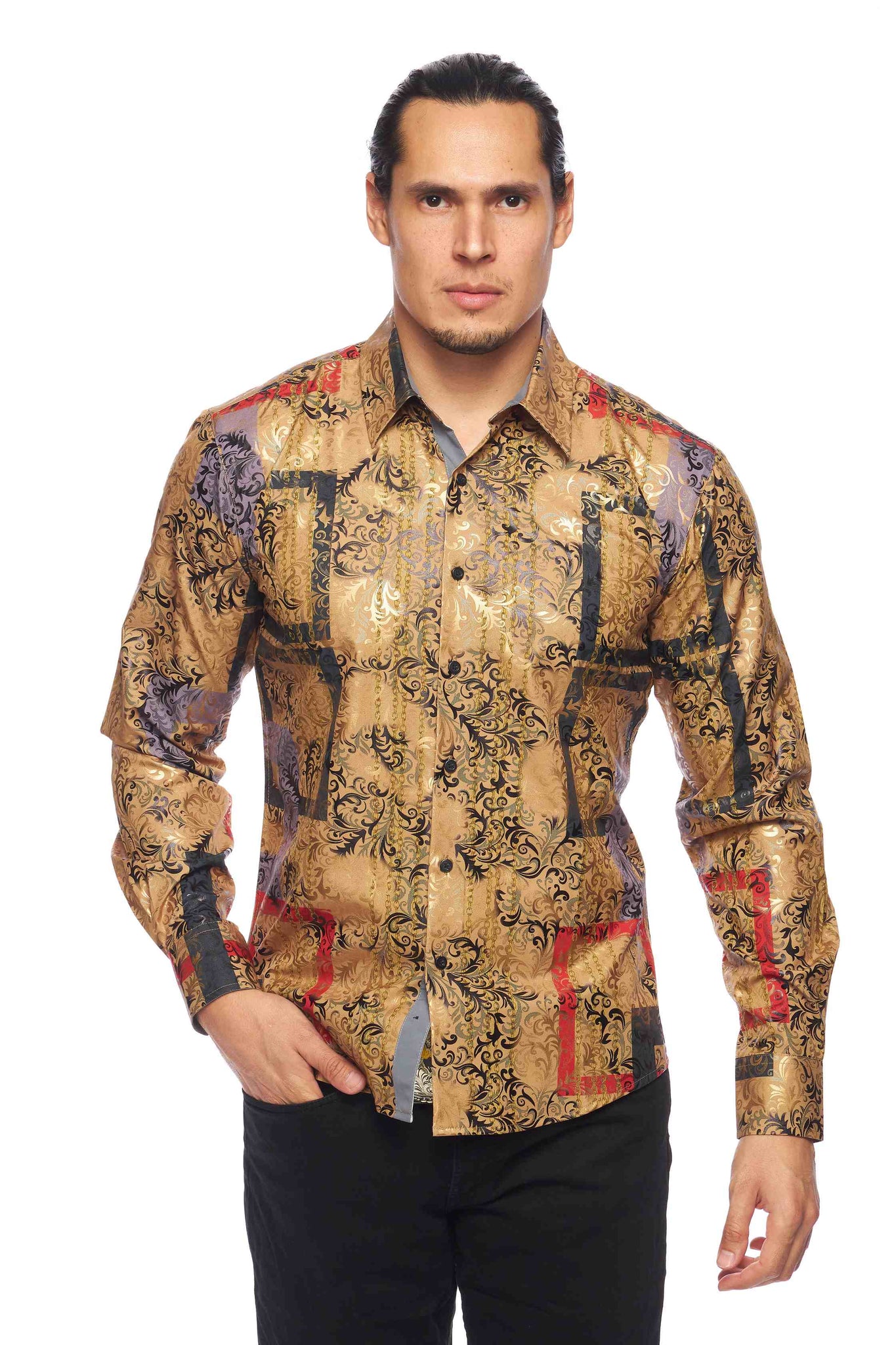 Mens Luxury Brand Printed Silk Like Shirts-HLS2002L-521