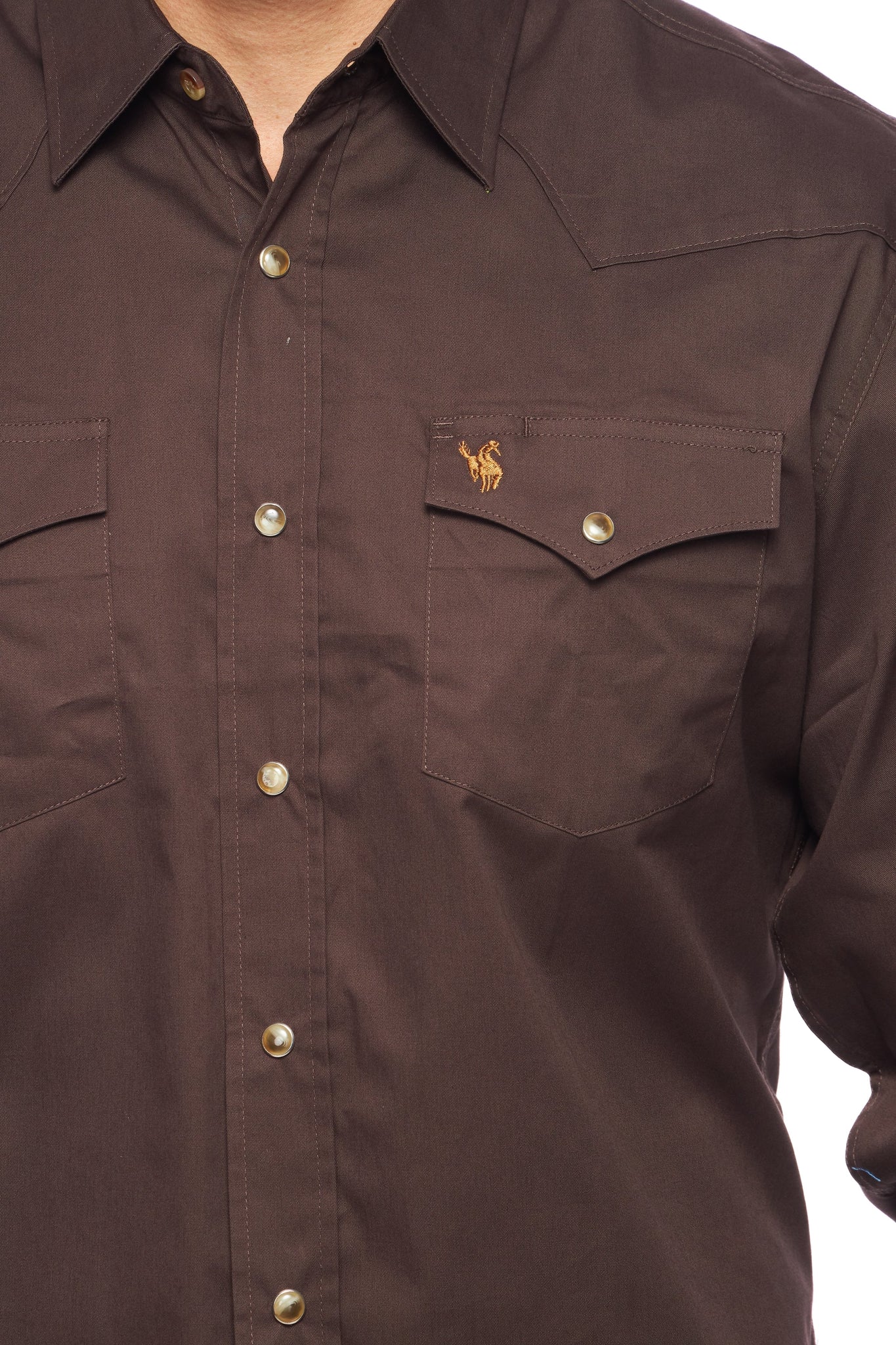 Men's Western Solid Twill Shirt-AC108L-BROWN