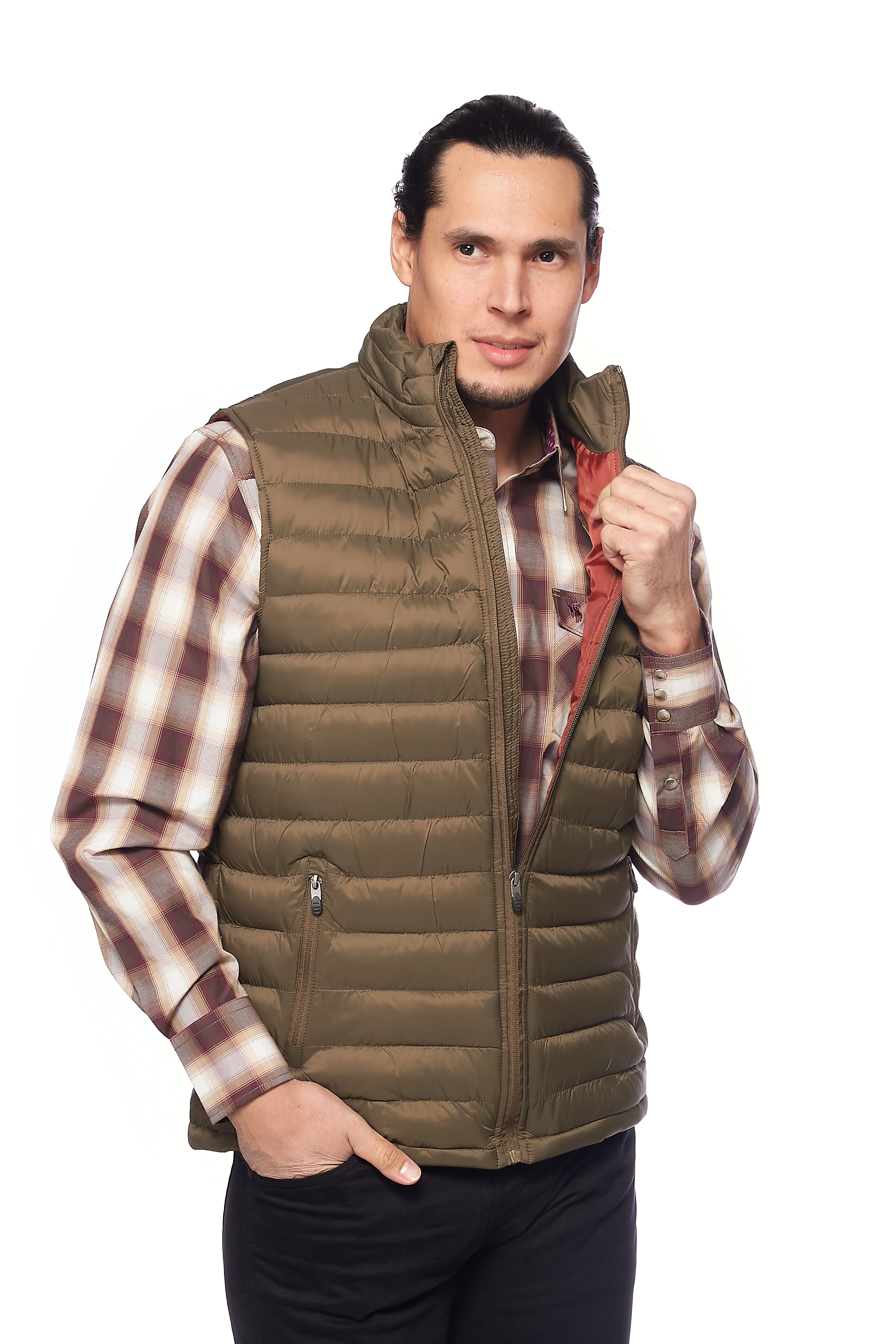 Men's Puffer Workwear/Streetwear Sleeveless Vest-NV640-OLIVE/RUST - Rodeo Clothing wholesale 