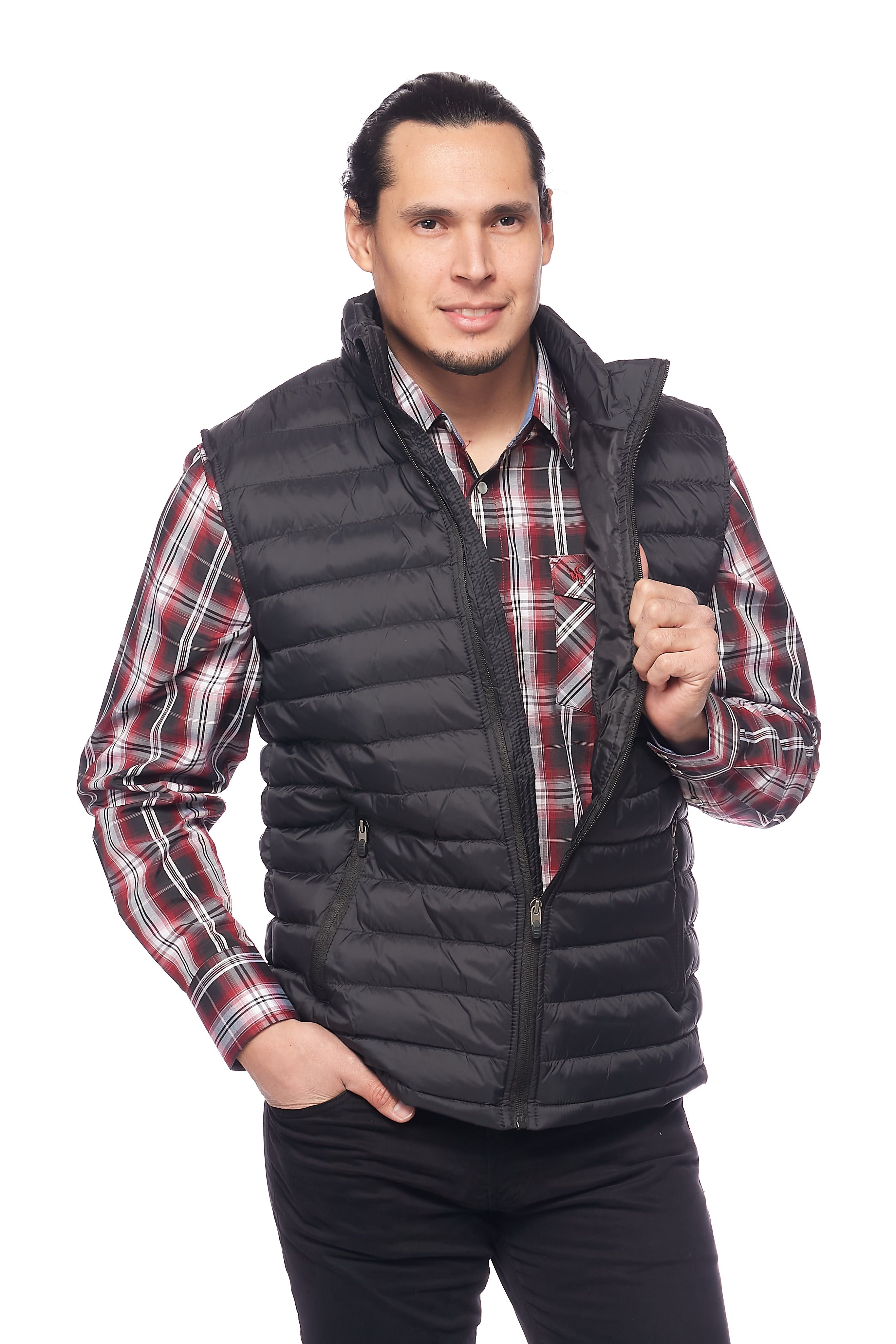 Men's Puffer Workwear/Streetwear Sleeveless Vest-NV640-BLACK/BLACK - Rodeo Clothing wholesale 