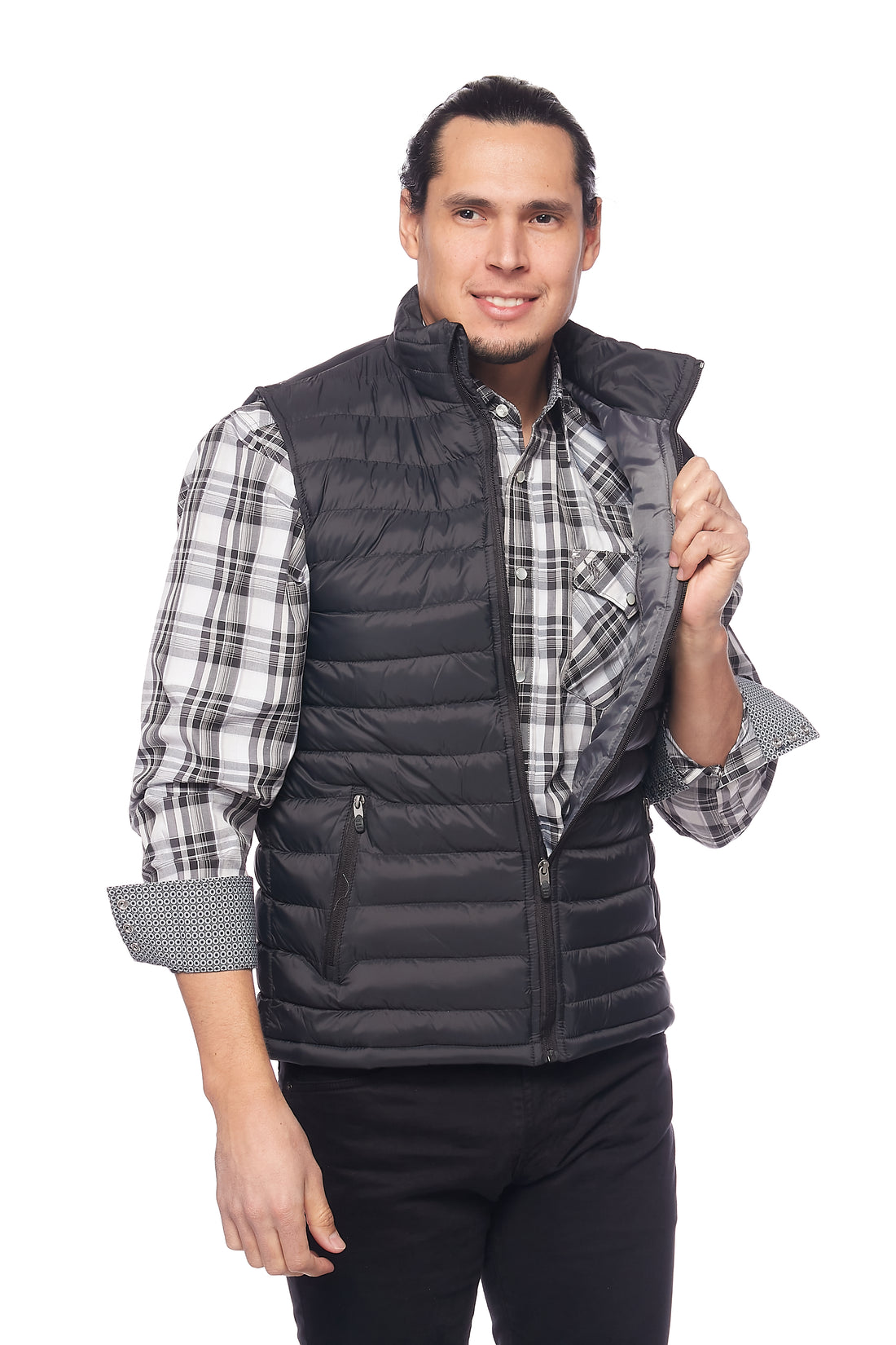 Men's Nylon Quilted Sleeveless Vest-NV640-Black/Grey - Rodeo Clothing wholesale 