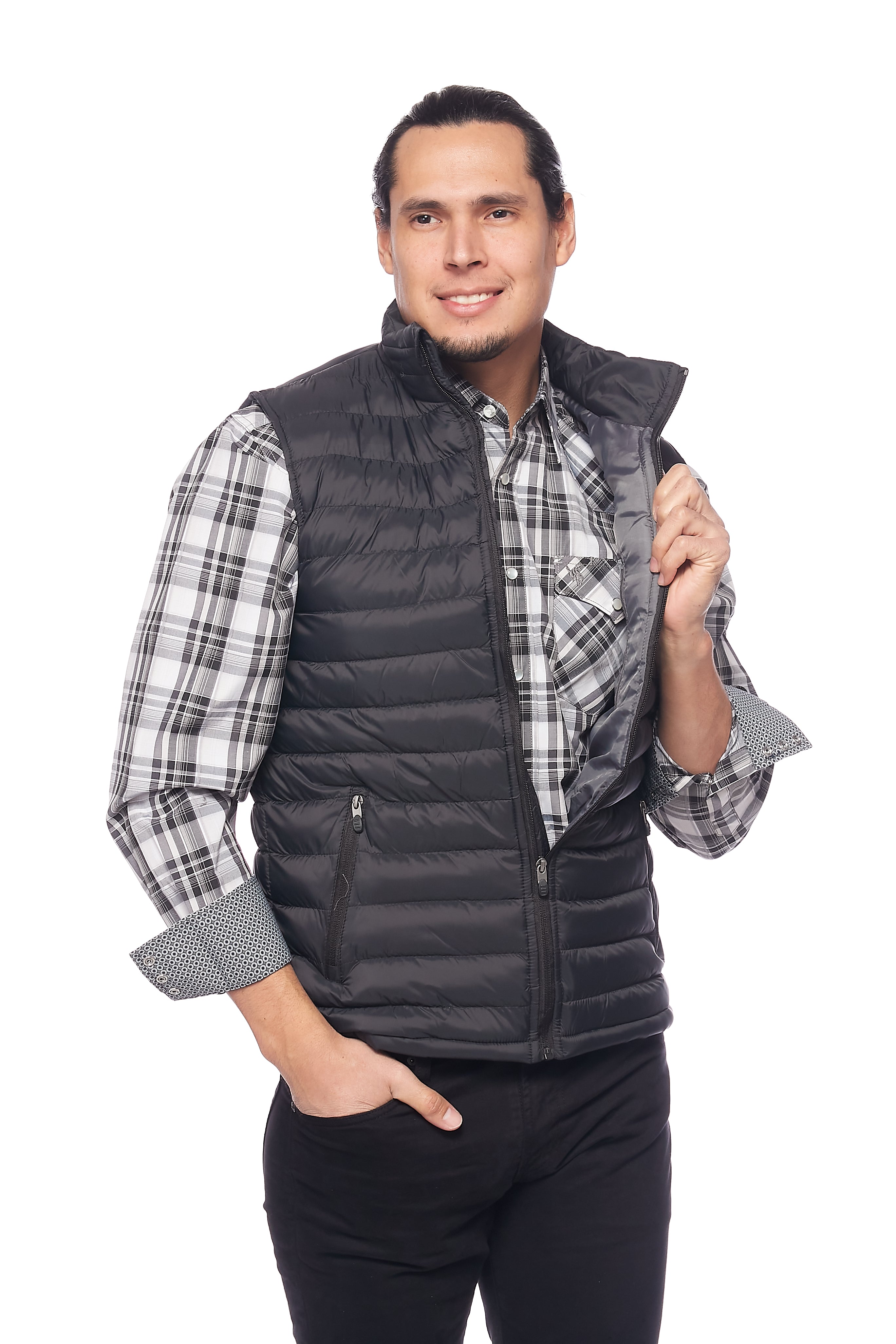 Men's Nylon Quilted Sleeveless Vest-NV640-Black/Grey - Rodeo Clothing wholesale 