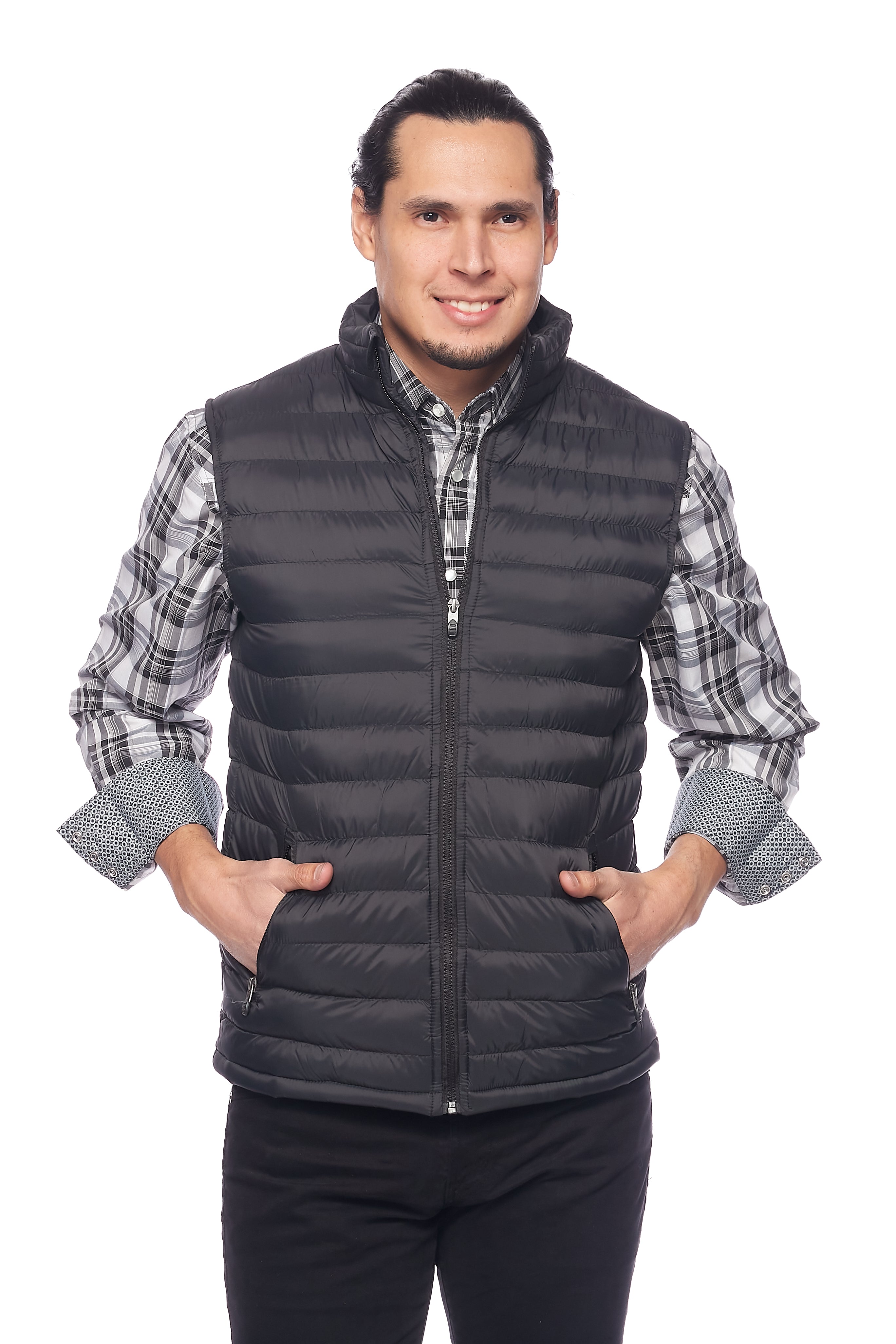 Men's Nylon Quilted Sleeveless Vest-NV640-Black/Grey - Rodeo Clothing wholesale 