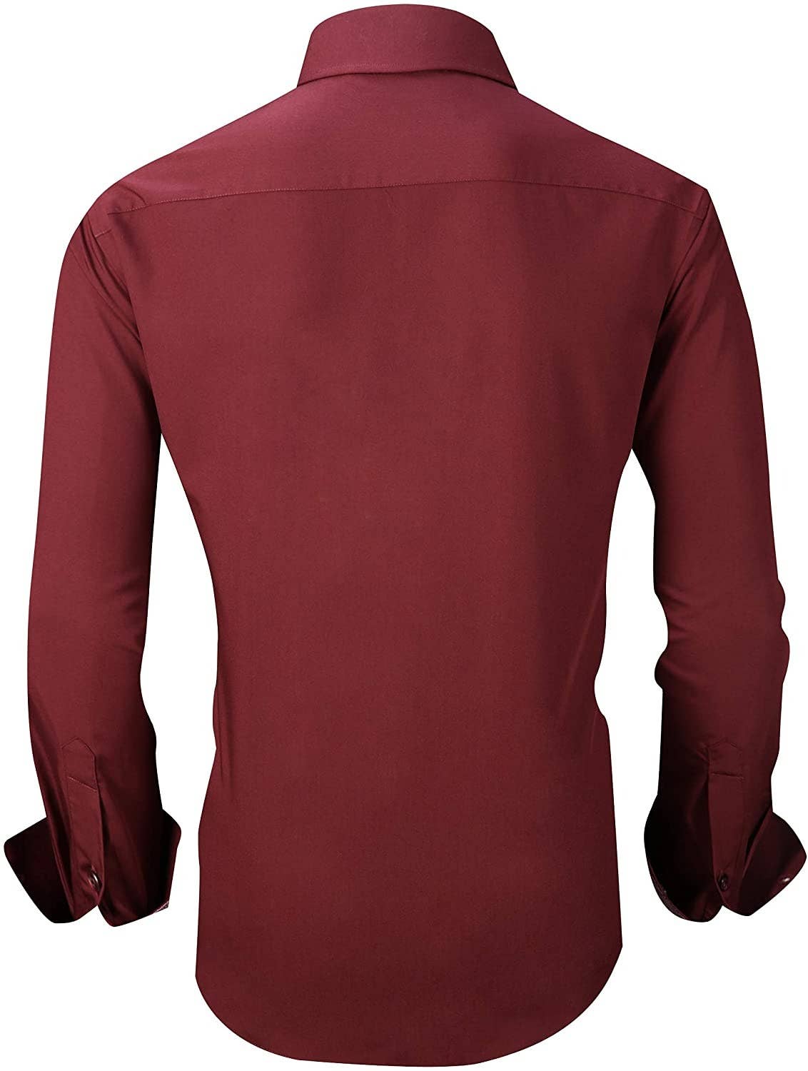 Calvetti Mens Dress Shirts Wrinkle Free Regular Long Sleeve Shirts - BURGUNDY