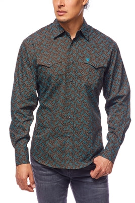 Men's Western Pearl Snaps Print Shirt - PS100L-139