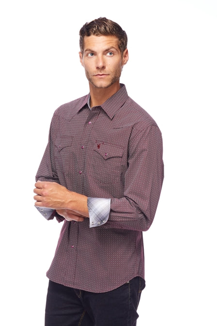 Men's Western Pearl Snap Print Shirt-PS100L-125 - Rodeo Clothing wholesale 