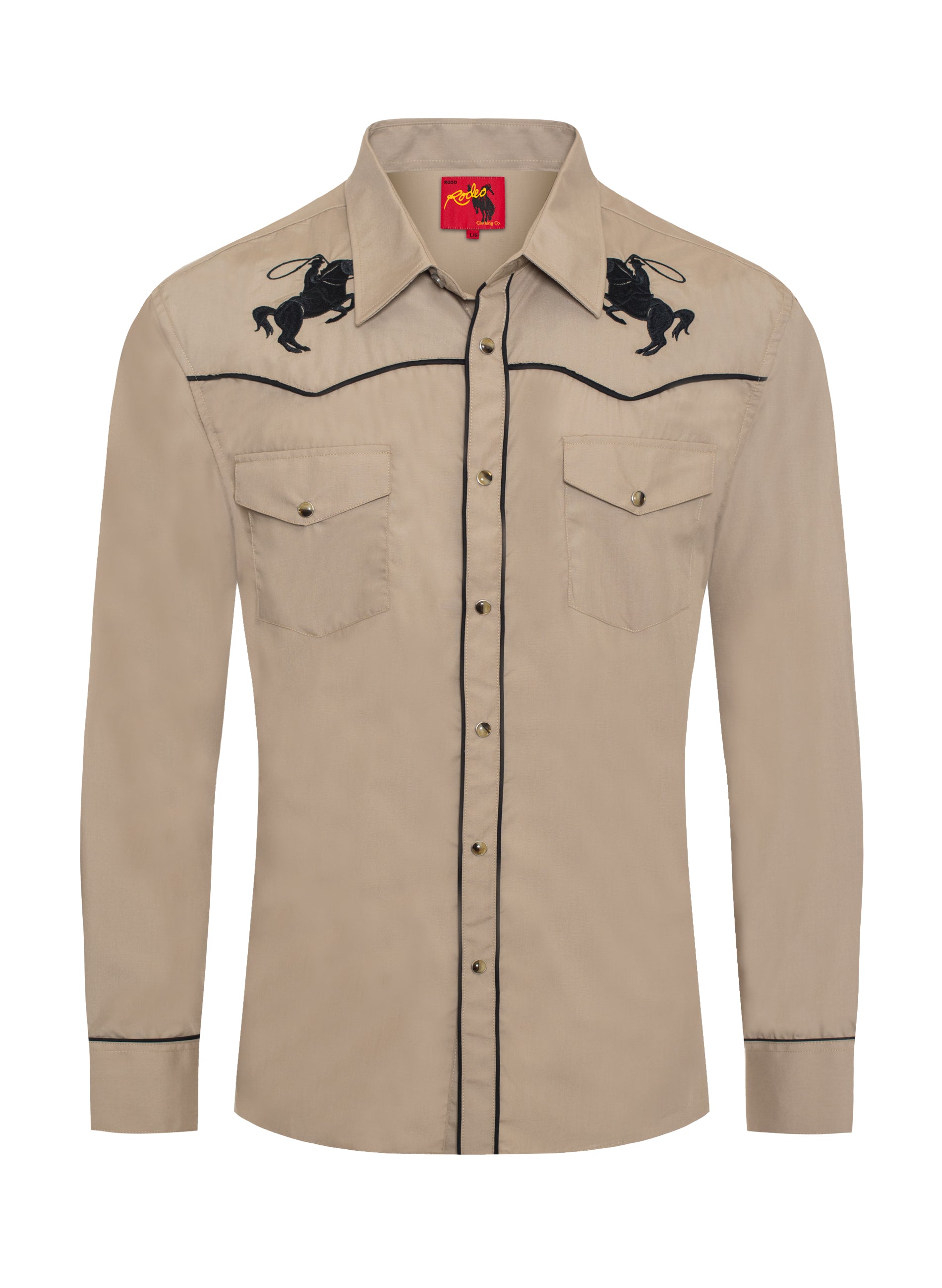 Men's Poly/Cotton L/S Horse Embroidery Western Shirts-PS560L-506 - Rodeo Clothing wholesale 