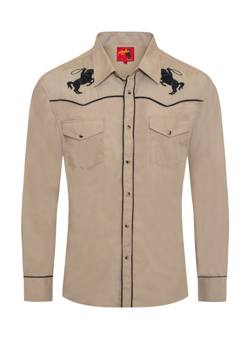 Men's Poly/Cotton L/S Horse Embroidery Western Shirts-PS560L-506 - Rodeo Clothing wholesale 