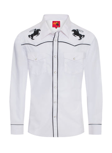 Men's Poly/Cotton L/S Horse Embroidery Western Shirts-PS560L-508 - Rodeo Clothing wholesale 