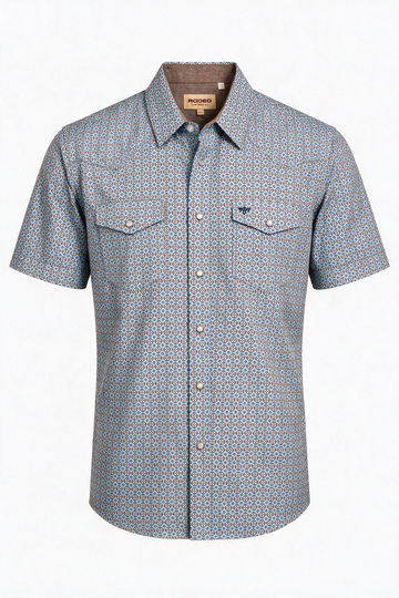 Men's Short Sleeve Pearl Snap Print Shirt-PS100S-1182