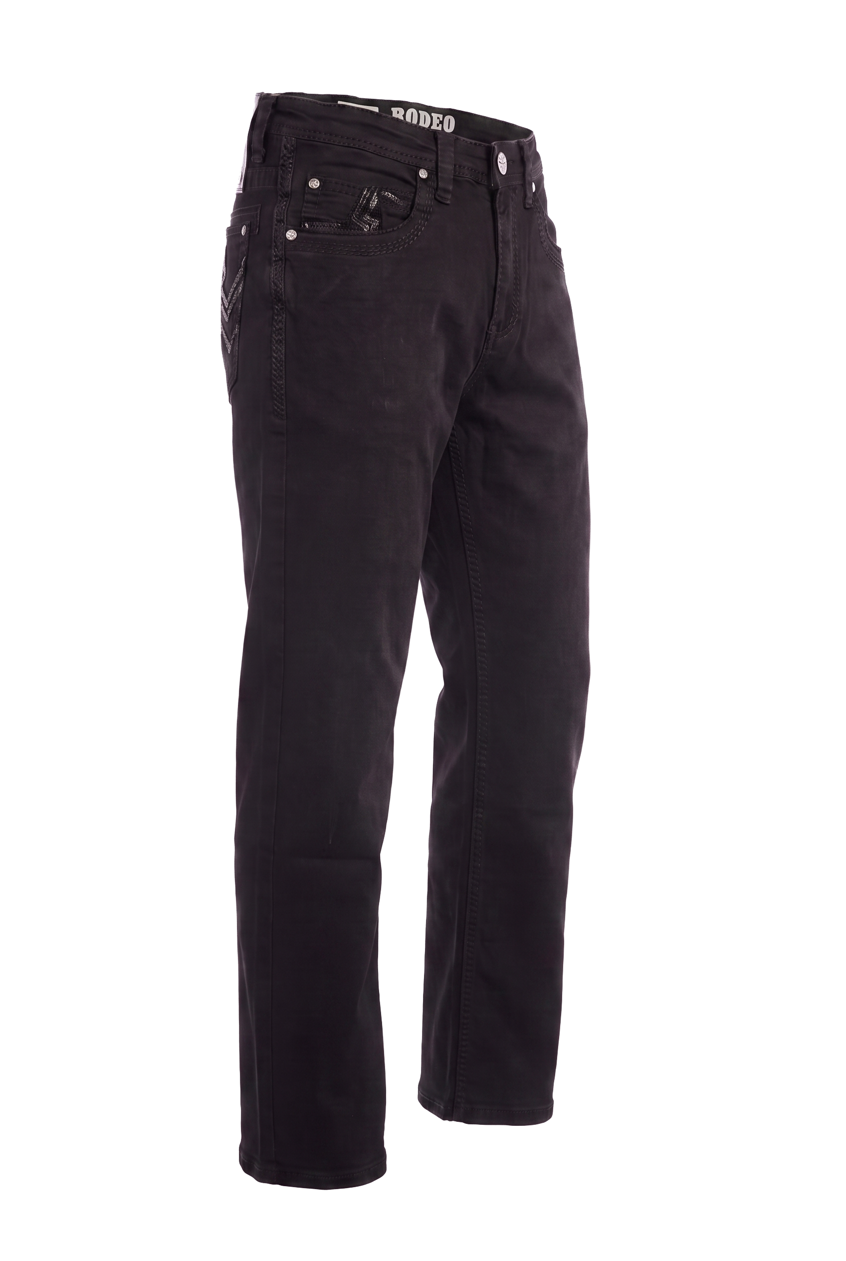 MEN'S COTTON/SPANDEX STRETCH FANCY SLIM STRAIGHT JEANS-RP500-504-JET BLACK