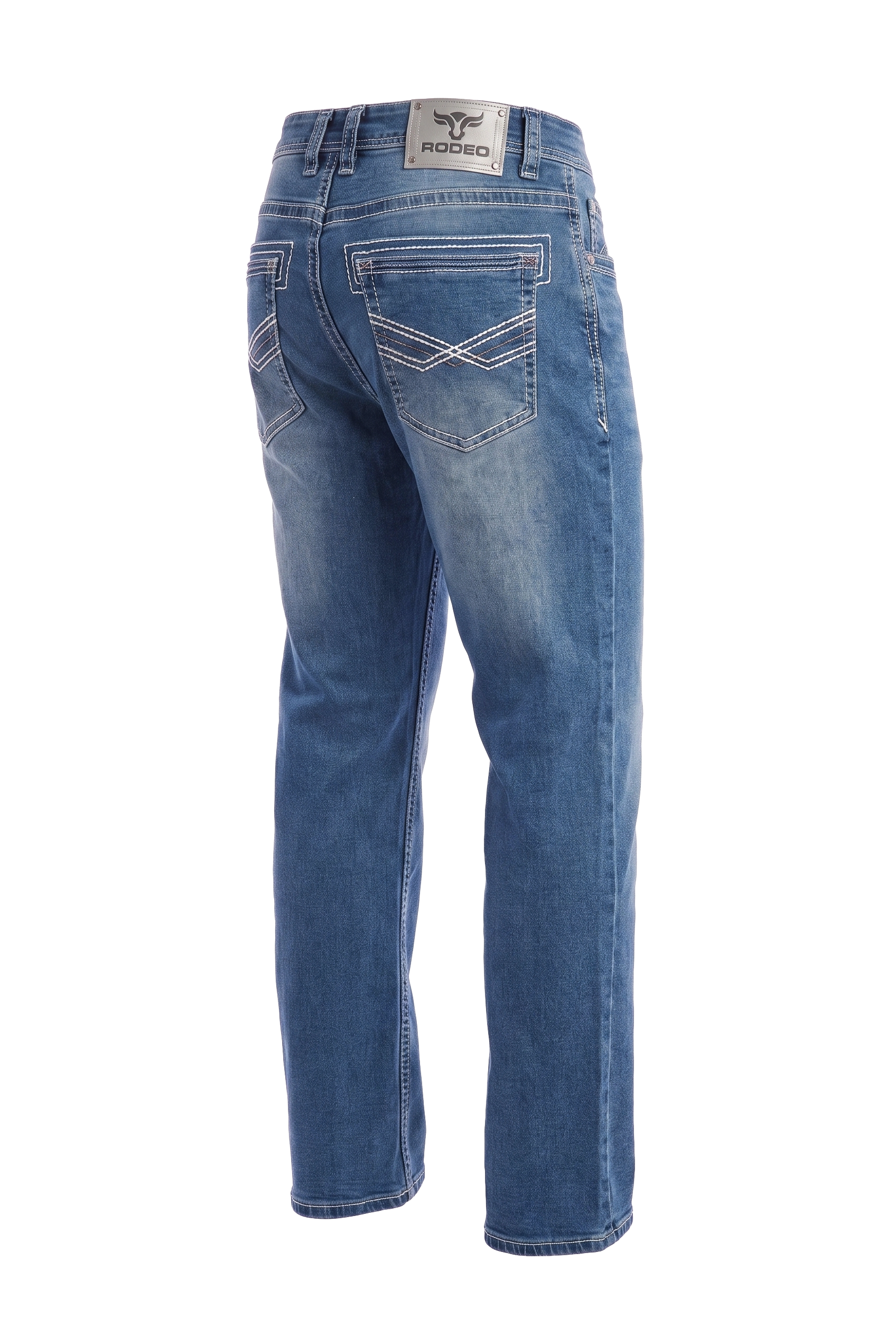 MEN'S COTTON/SPANDEX STRETCH FANCY SLIM STRAIGHT JEANS-RP500-504-MED BLUE