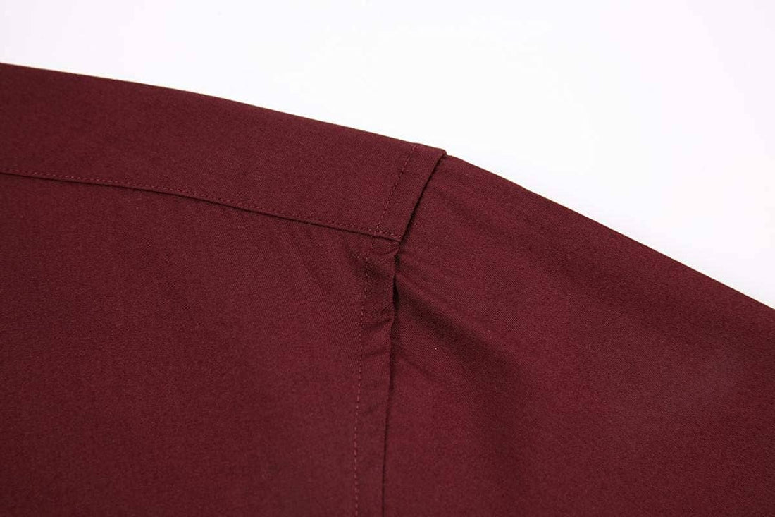 Calvetti Mens Dress Shirts Wrinkle Free Regular Long Sleeve Shirts-BURGUNDY - Rodeo Clothing wholesale 