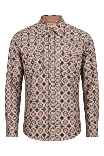 Men's Western Pearl Snap Aztec Print Shirt-MPS110L-1118