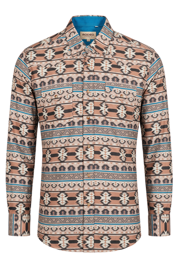 Men's Western Pearl Snap Aztec Print Shirt-MPS110L-1156