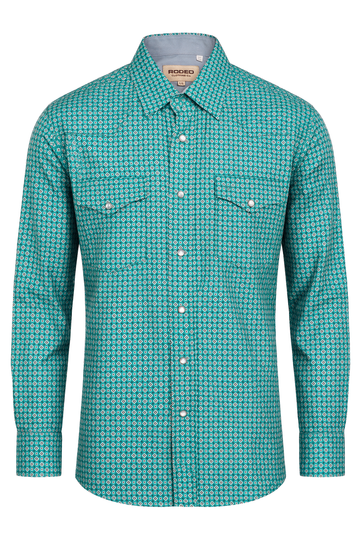Men's Western Pearl Snap Aztec Print Shirt-MPS110L-1159