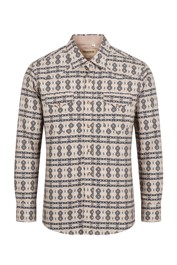 Men's Western Pearl Snap Aztec Print Shirt-MPS110L-1166