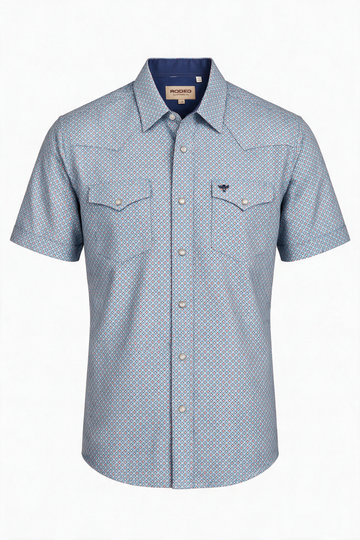 Men's Western Pearl Snap Aztec Print Shirt-MPS110S-1105