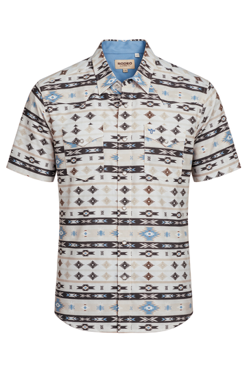 Men's Western Pearl Snap Aztec Print Shirt-MPS110S-1167