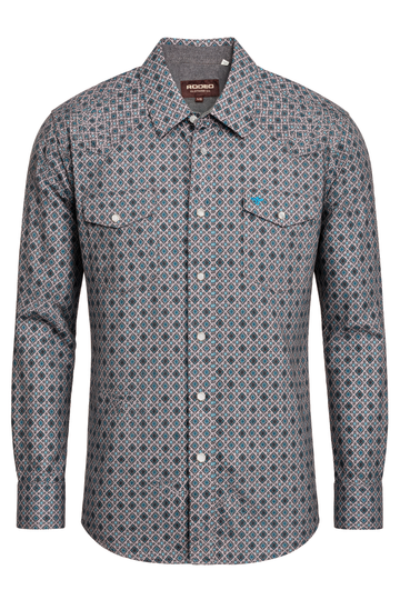 Men's Western Pearl Snap Print Shirt-PS100L-1176