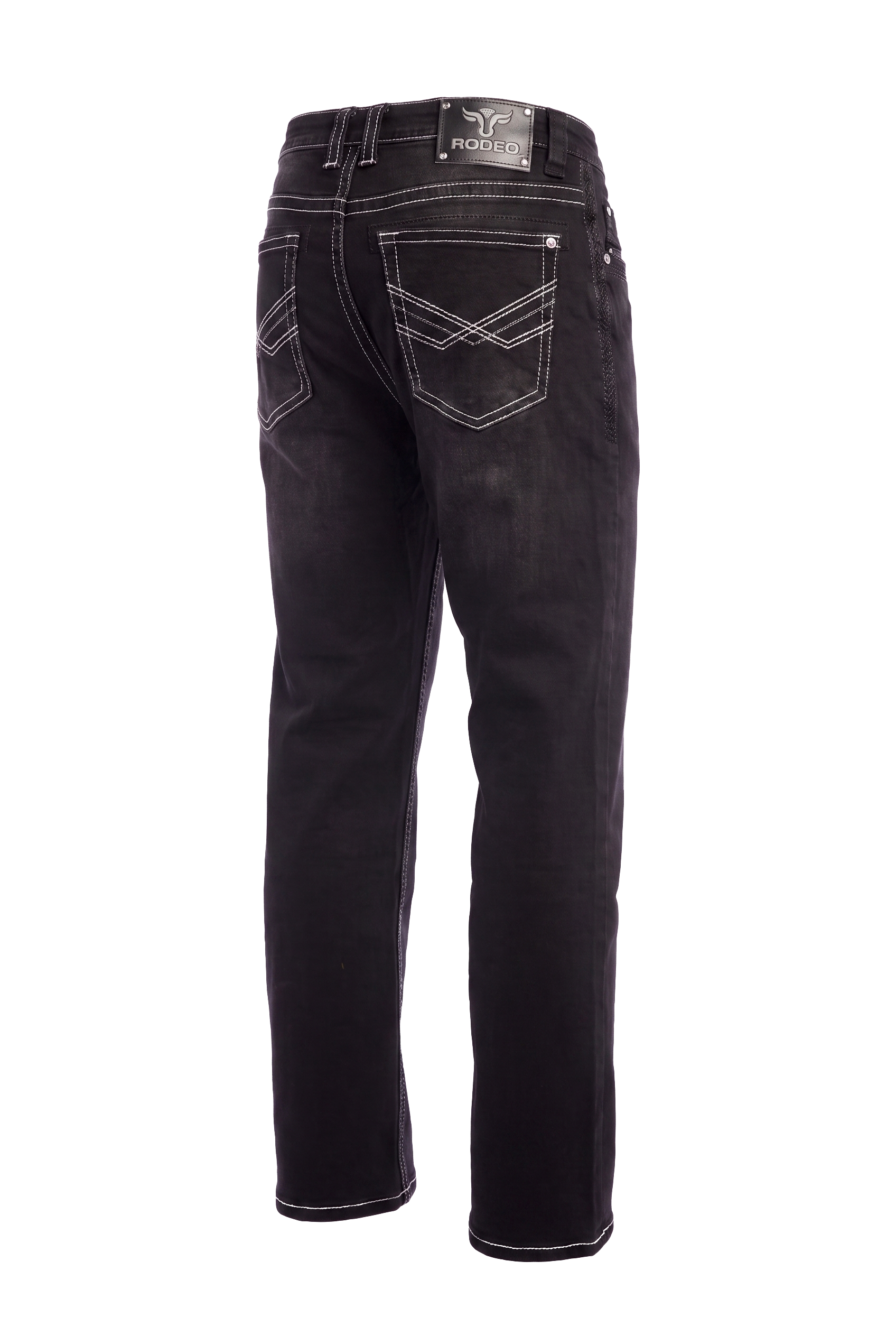 MEN'S COTTON/SPANDEX STRETCH FANCY SLIM STRAIGHT JEANS-RP500-504-DKBLACK