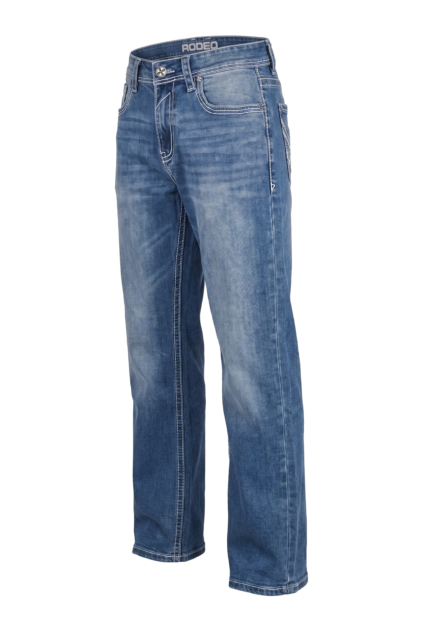 MEN'S COTTON/SPANDEX STRETCH FANCY SLIM STRAIGHT JEANS-RP500-504-MED BLUE