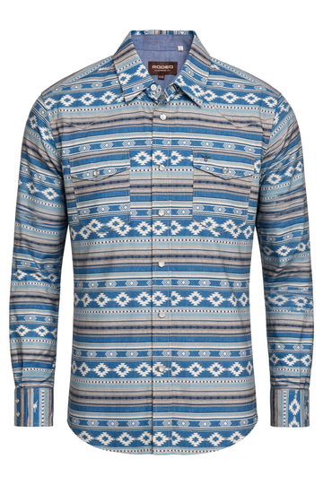 Men's Western Pearl Snap Print Shirt-PS100L-1119