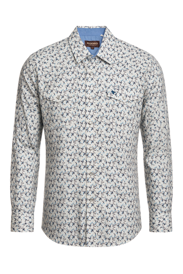 Men's Western Pearl Snap Print Shirt-PS100L-1123