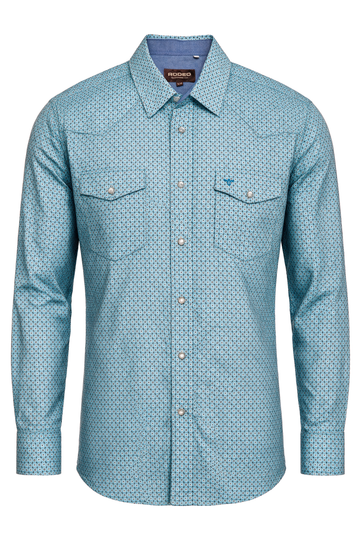 Men's Western Pearl Snap Print Shirt-PS100L-1181