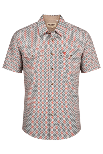 Men's Short Sleeve Pearl Snap Print Shirt-PS100S-1179