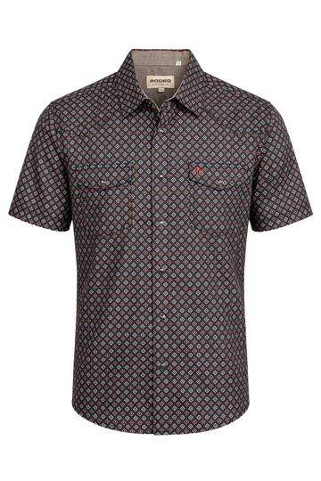 Men's Short Sleeve Pearl Snap Print Shirt-PS100S-1184