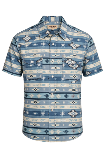 Men's Short Sleeve Pearl Snap Print Shirt-PS100S-1187