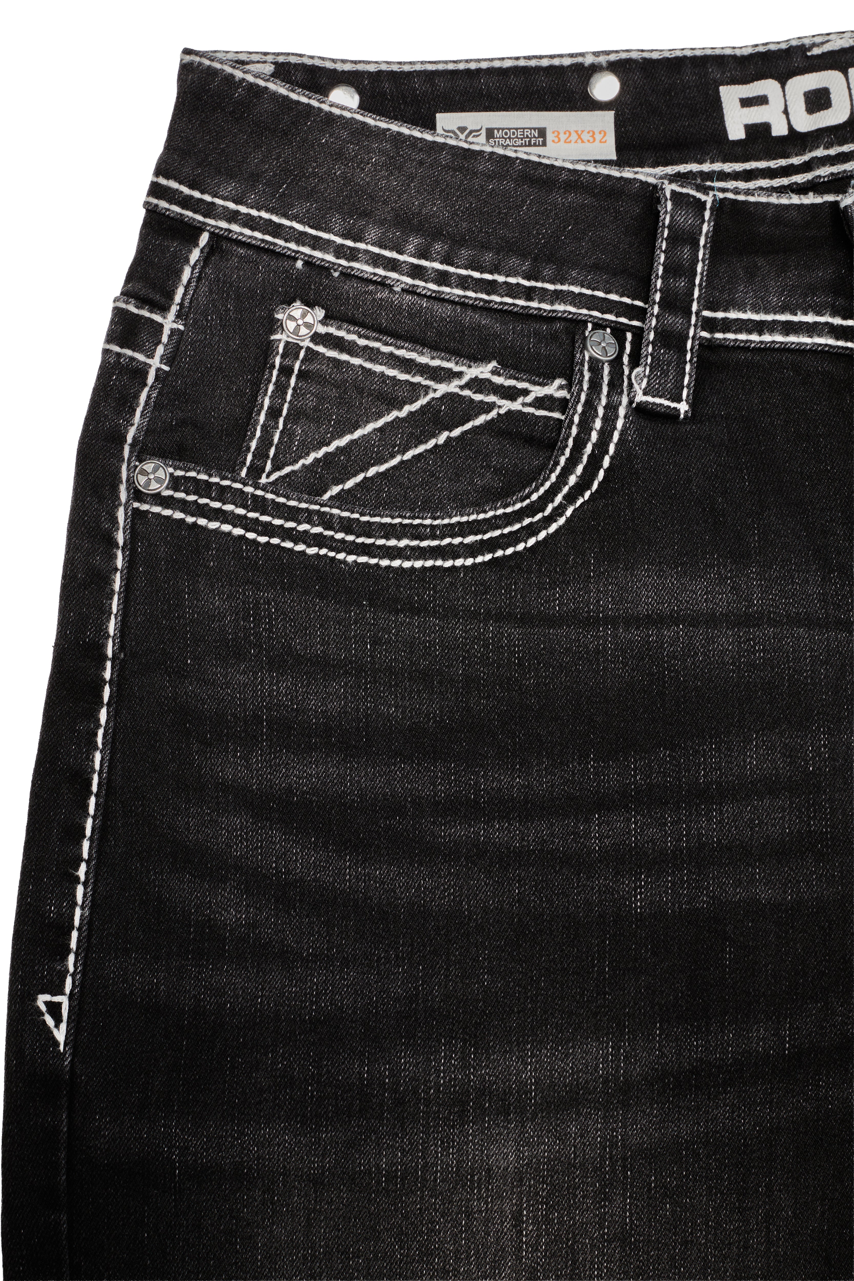 MEN'S COTTON/SPANDEX STRETCH FANCY SLIM STRAIGHT JEANS-RP500-504-DKBLACK