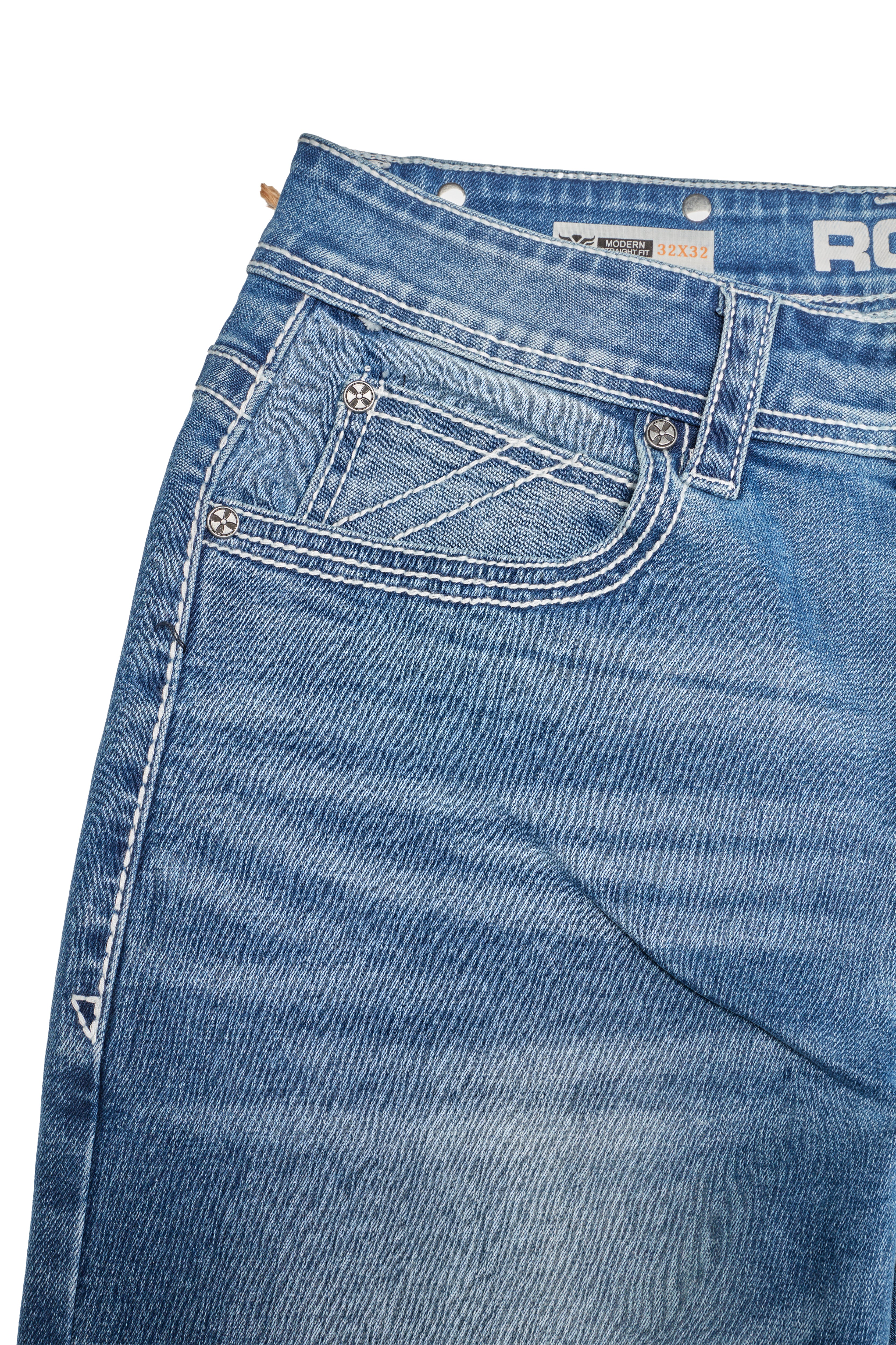 MEN'S COTTON/SPANDEX STRETCH FANCY SLIM STRAIGHT JEANS-RP500-504-MED BLUE