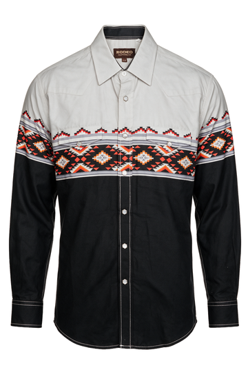 Men's Western Pearl Snap Print Shirt-PS100L-1154