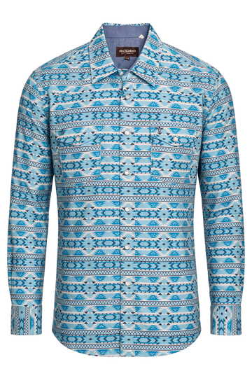 Men's Western Pearl Snap Print Shirt-PS100L-1124