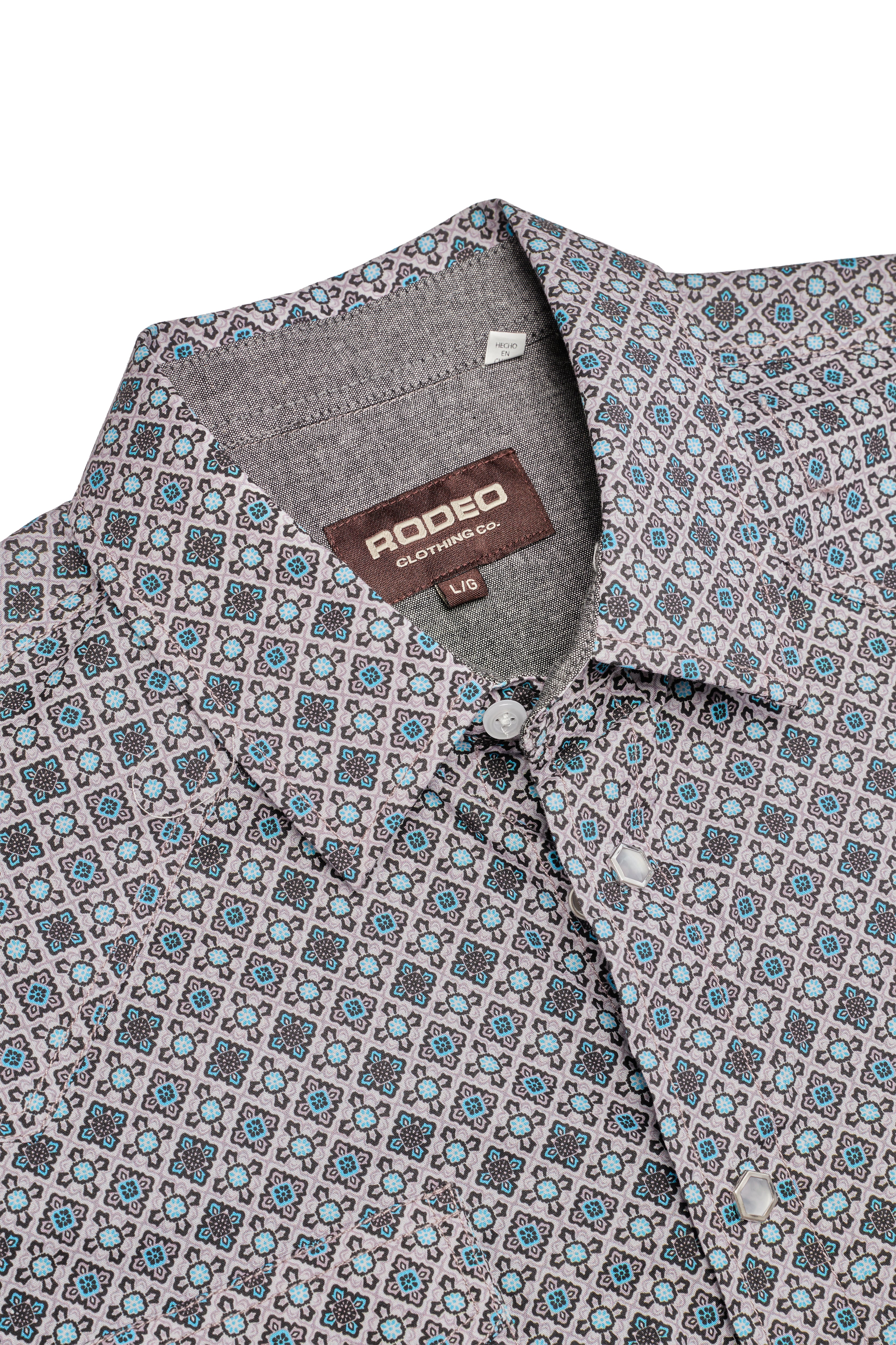 Men's Western Pearl Snap Print Shirt-PS100L-1176