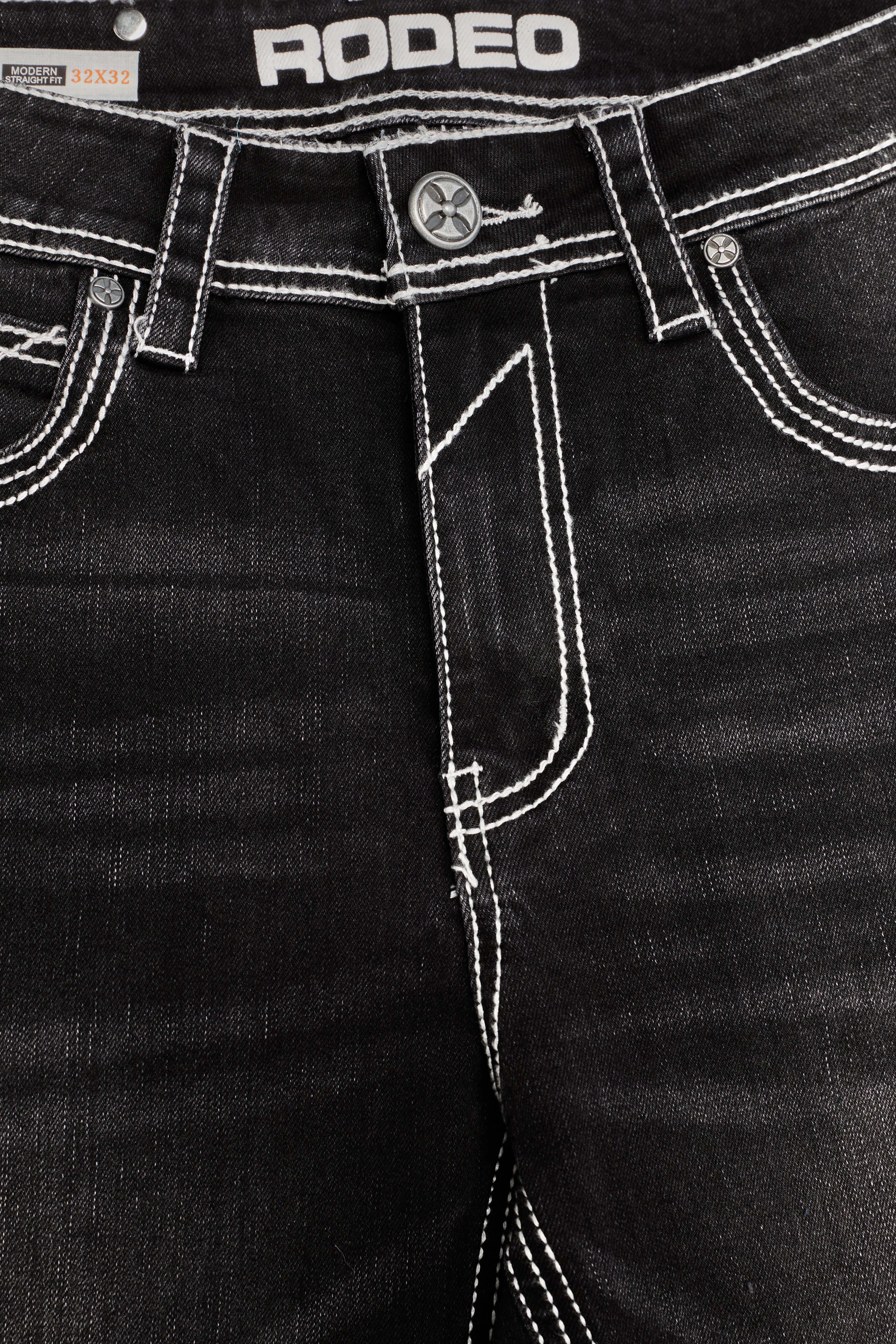 MEN'S COTTON/SPANDEX STRETCH FANCY SLIM STRAIGHT JEANS-RP500-504-DKBLACK