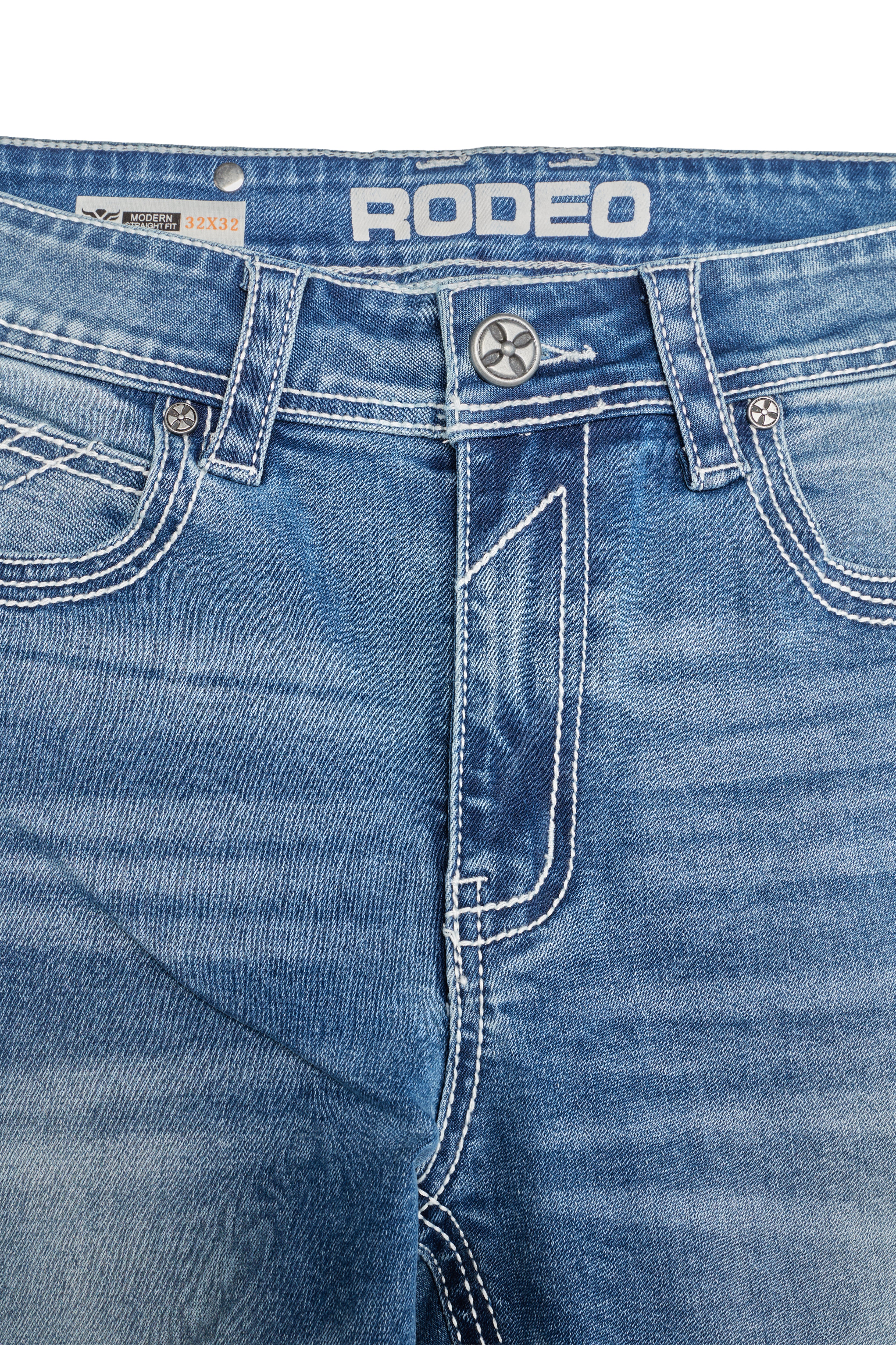 MEN'S COTTON/SPANDEX STRETCH FANCY SLIM STRAIGHT JEANS-RP500-504-MED BLUE