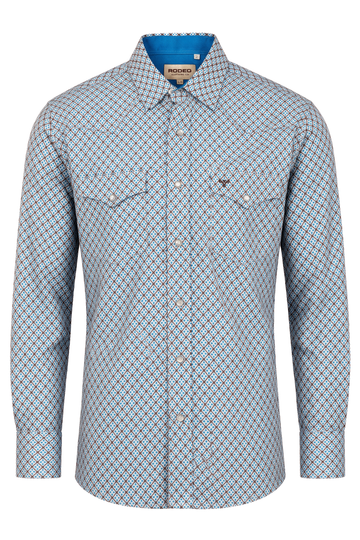 Men's Western Pearl Snap Aztec Print Shirt-MPS110L-1162