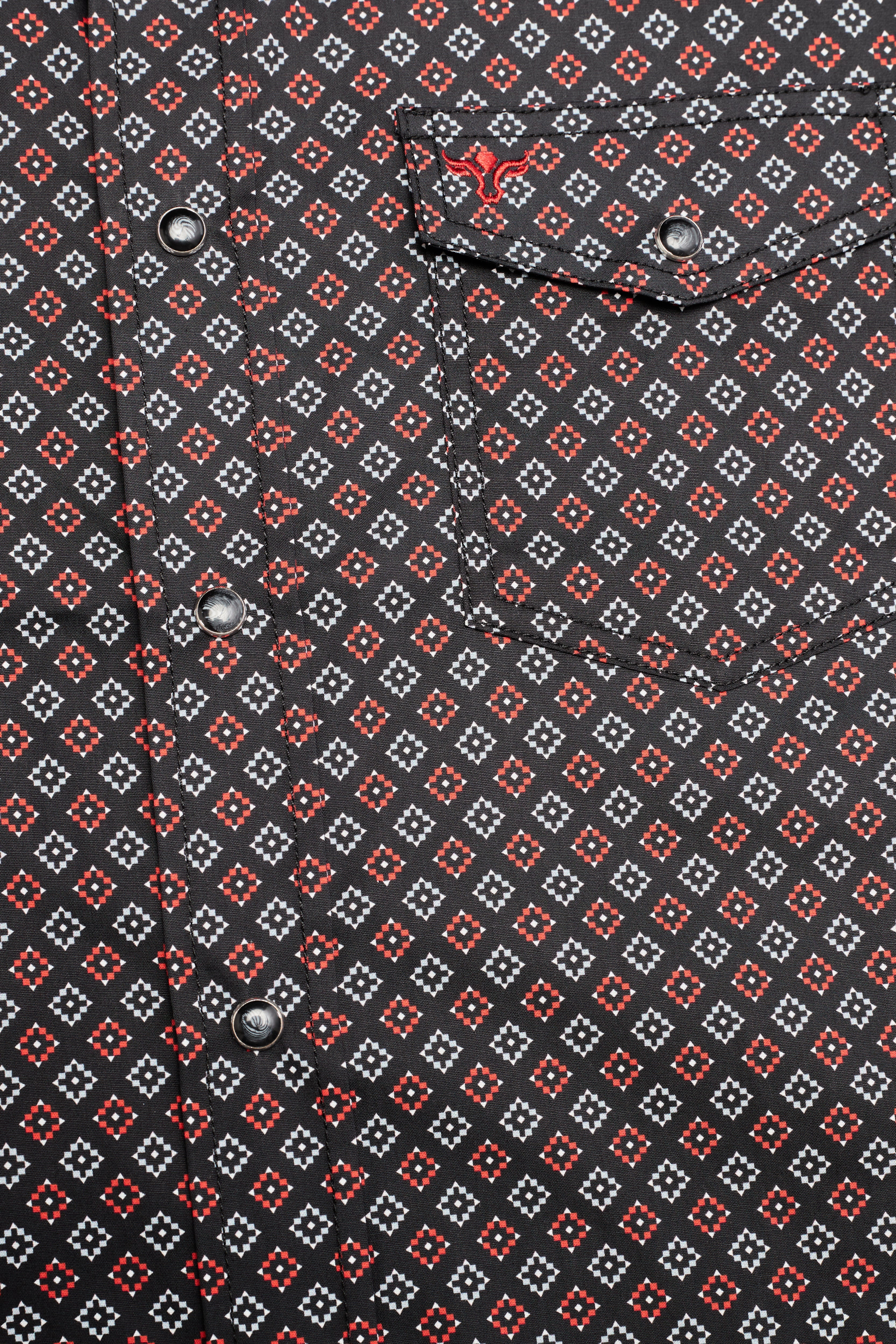 Men's Short Sleeve Pearl Snap Print Shirt-PS100S-1184